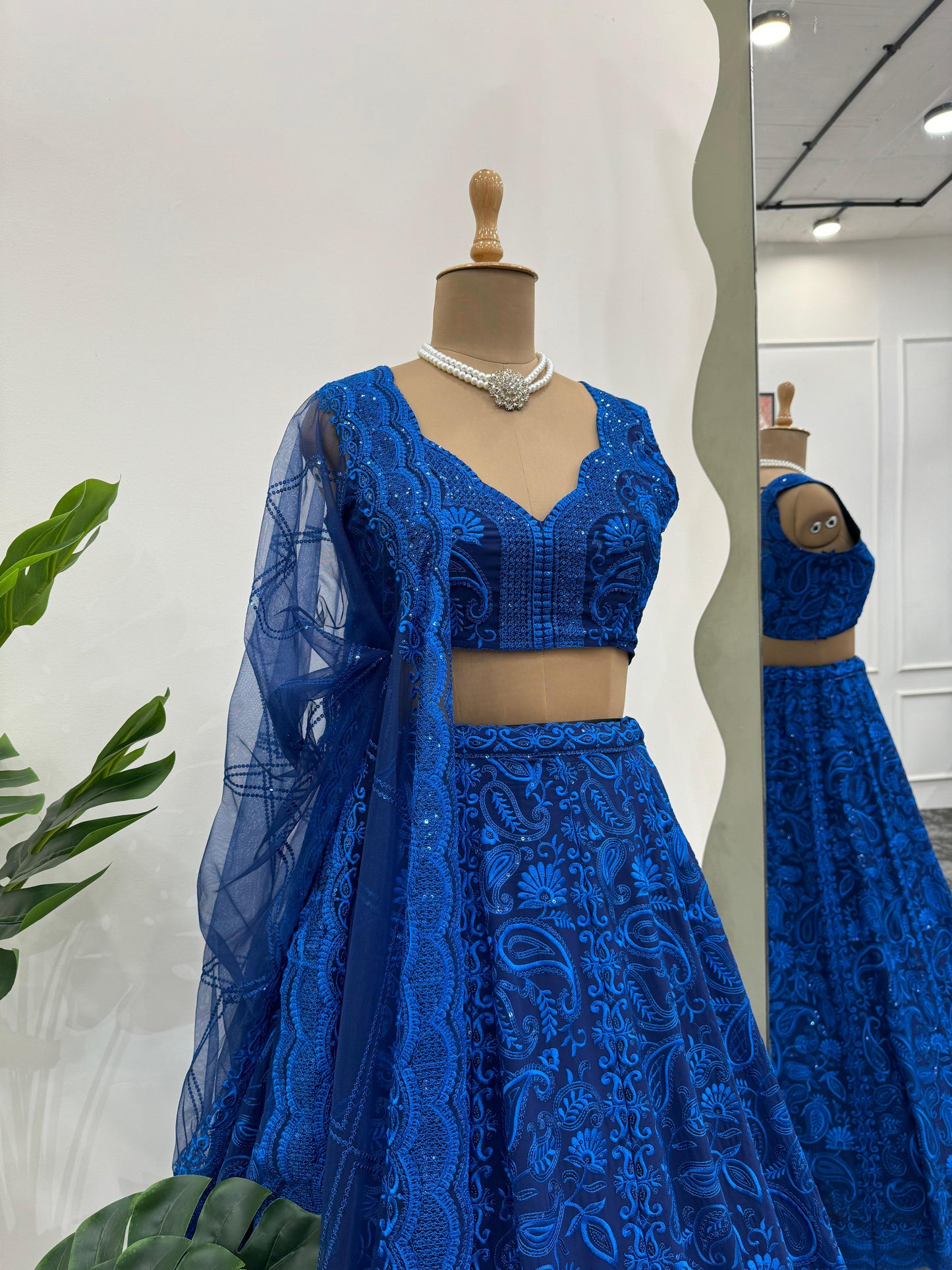 Royal Blue Color Heavy Embroidered Zari Sequence Designer Lehenga Choli - Joshindia