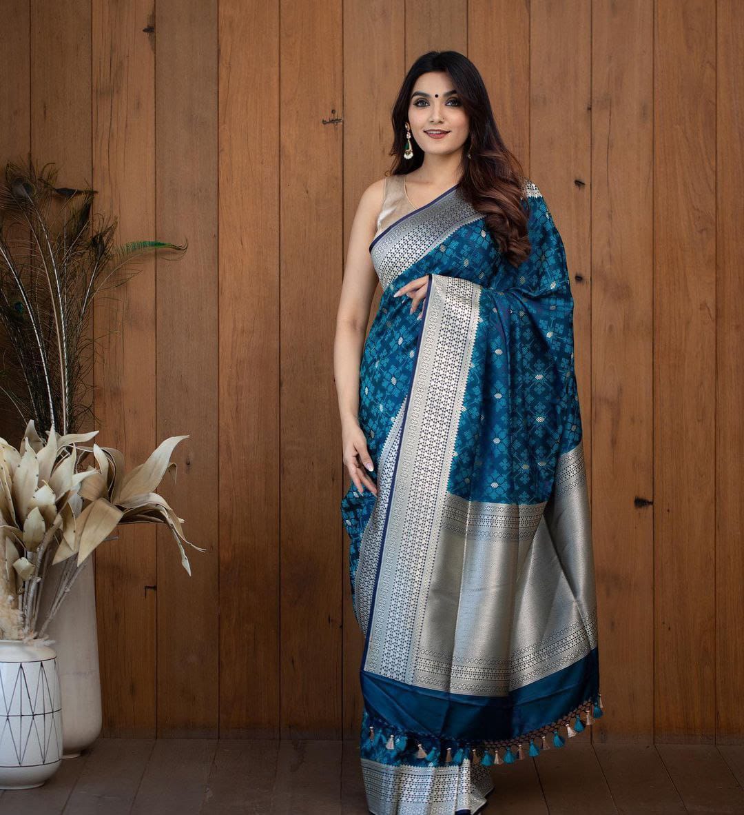 BLUE COLOR SOFT LICHI SILK SAREE - Joshindia