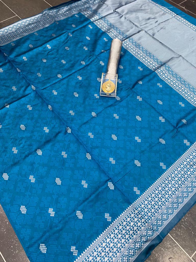 BLUE COLOR SOFT LICHI SILK SAREE - Joshindia