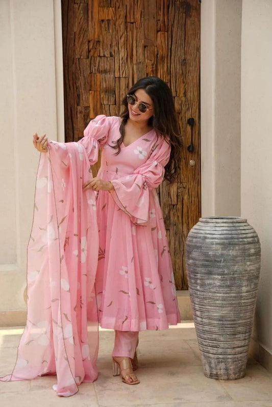 Candy pink georgette suit set