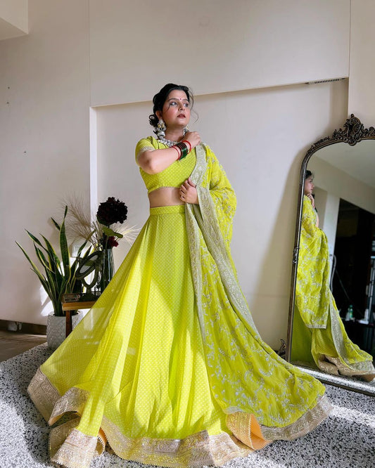 Lemon Yellow Color Party Wear Designer Digital Printed Lehenga Choli