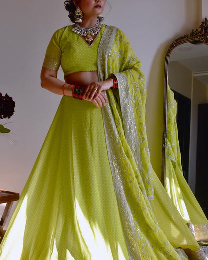 Lemon Yellow Color Party Wear Designer Digital Printed Lehenga Choli