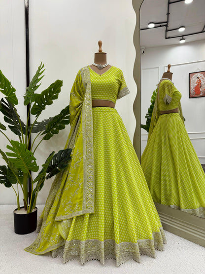 Lemon Yellow Color Party Wear Designer Digital Printed Lehenga Choli