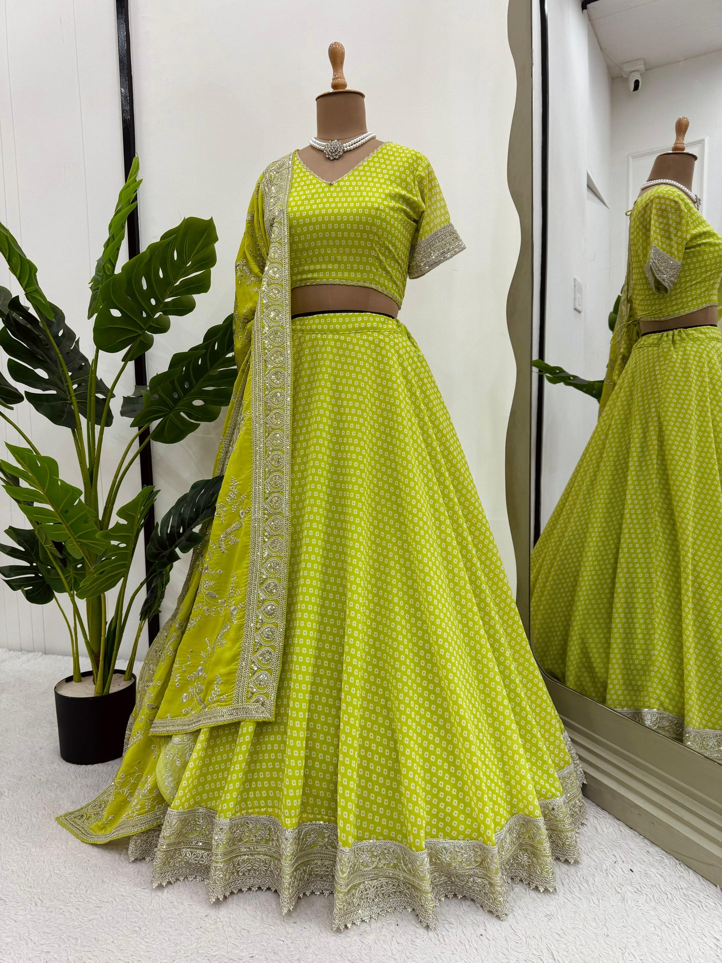 Lemon Yellow Color Party Wear Designer Digital Printed Lehenga Choli