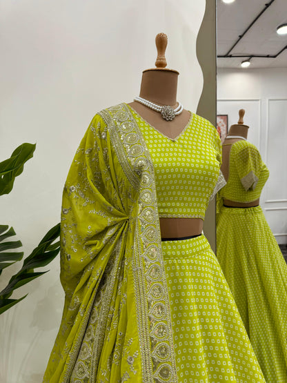 Lemon Yellow Color Party Wear Designer Digital Printed Lehenga Choli