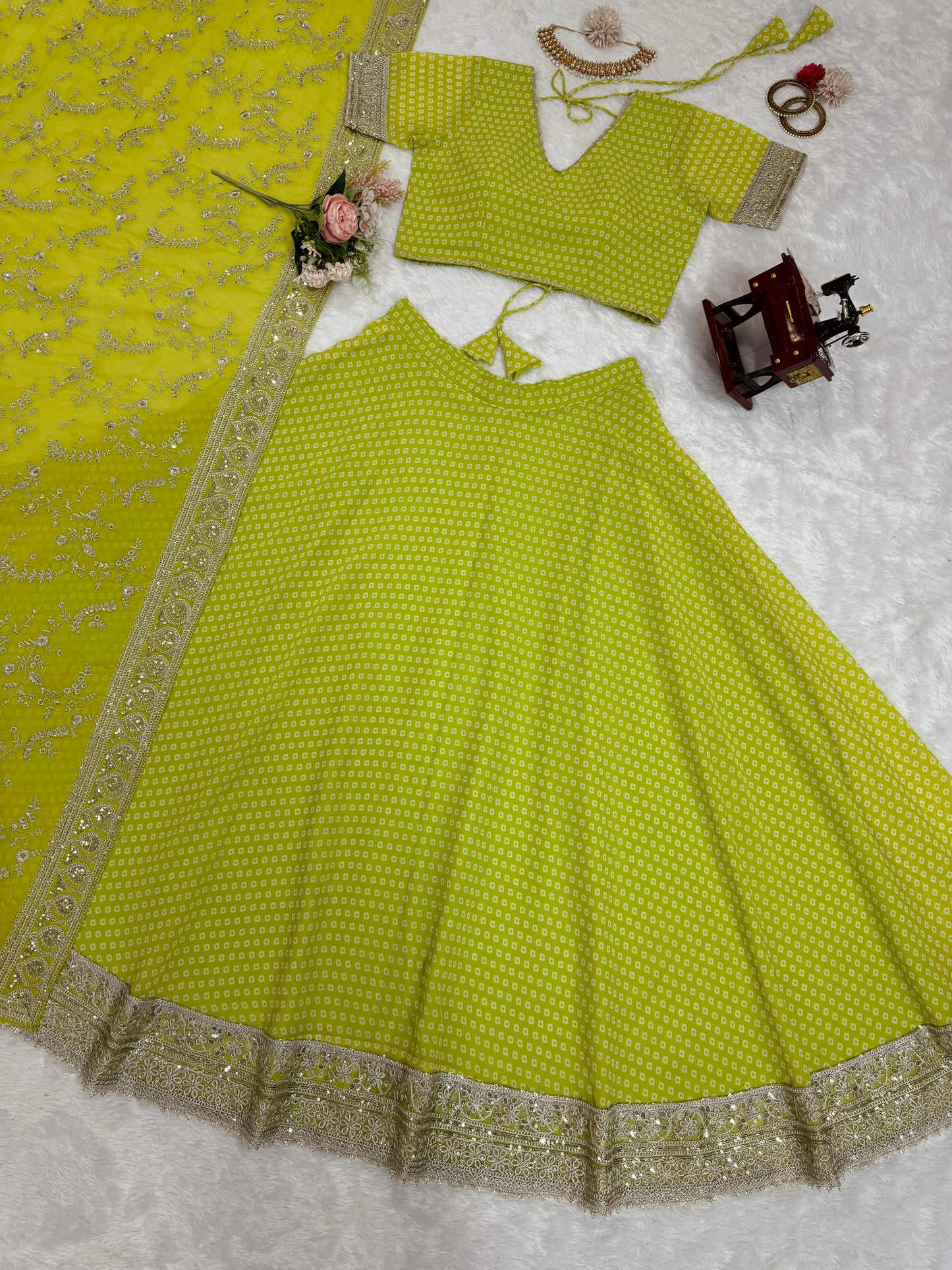 Lemon Yellow Color Party Wear Designer Digital Printed Lehenga Choli