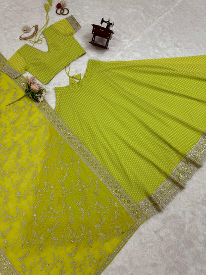 Lemon Yellow Color Party Wear Designer Digital Printed Lehenga Choli