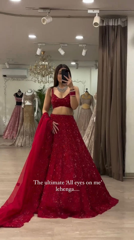 Beautiful Red Sequins Heavy Lehenga Choli Online