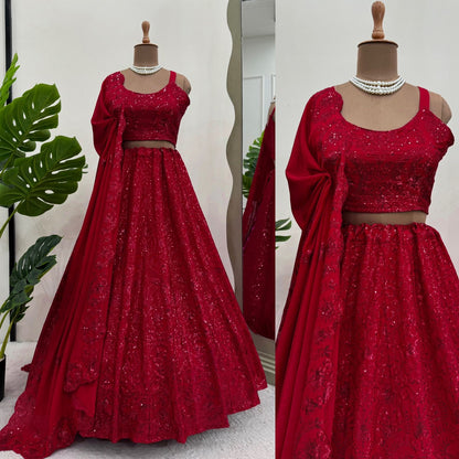 Beautiful Red Sequins Heavy Lehenga Choli Online