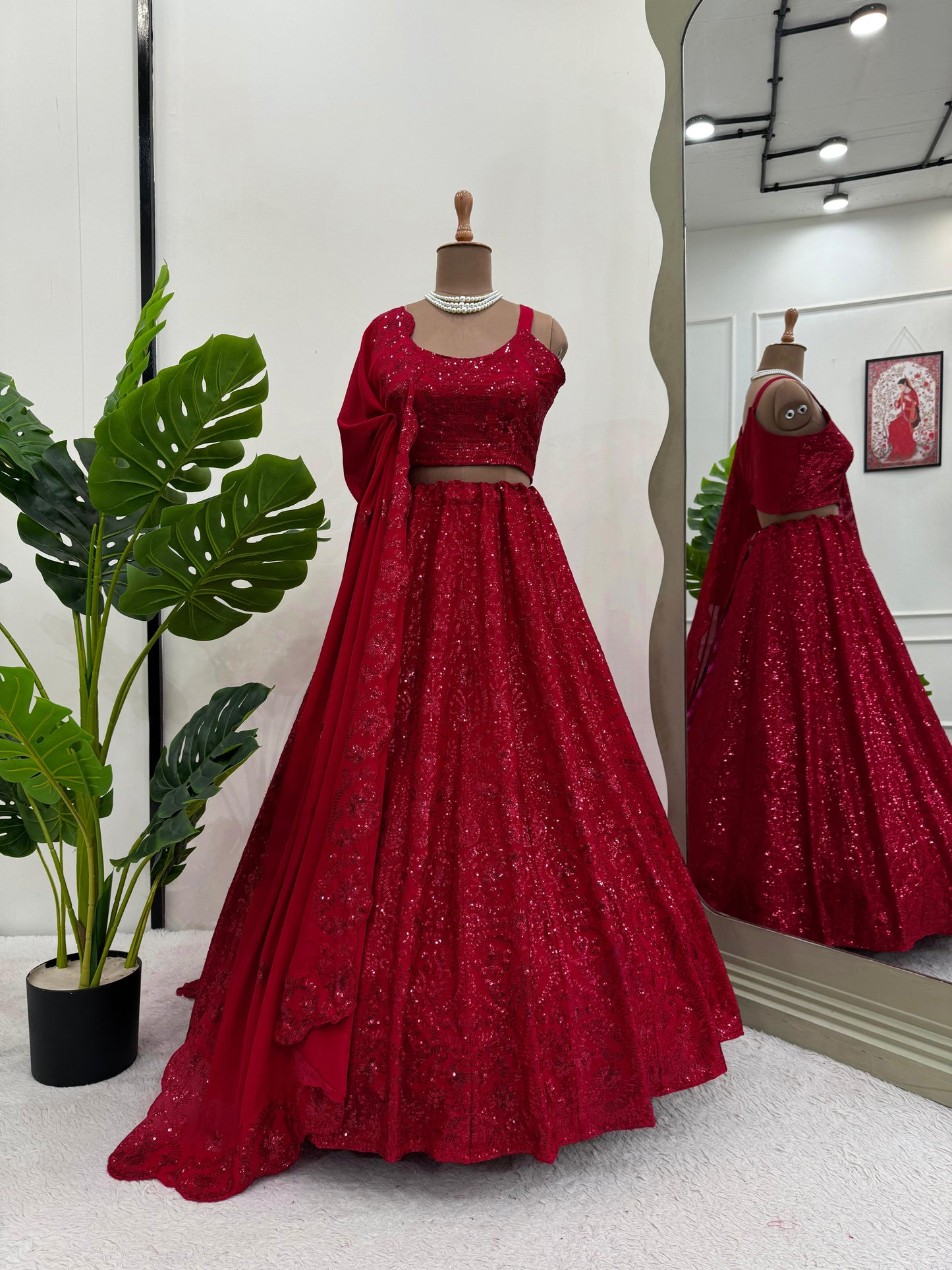 Beautiful Red Sequins Heavy Lehenga Choli Online