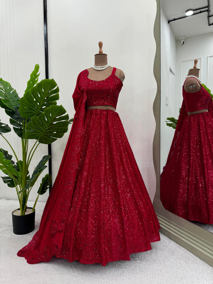 Beautiful Red Sequins Heavy Lehenga Choli Online