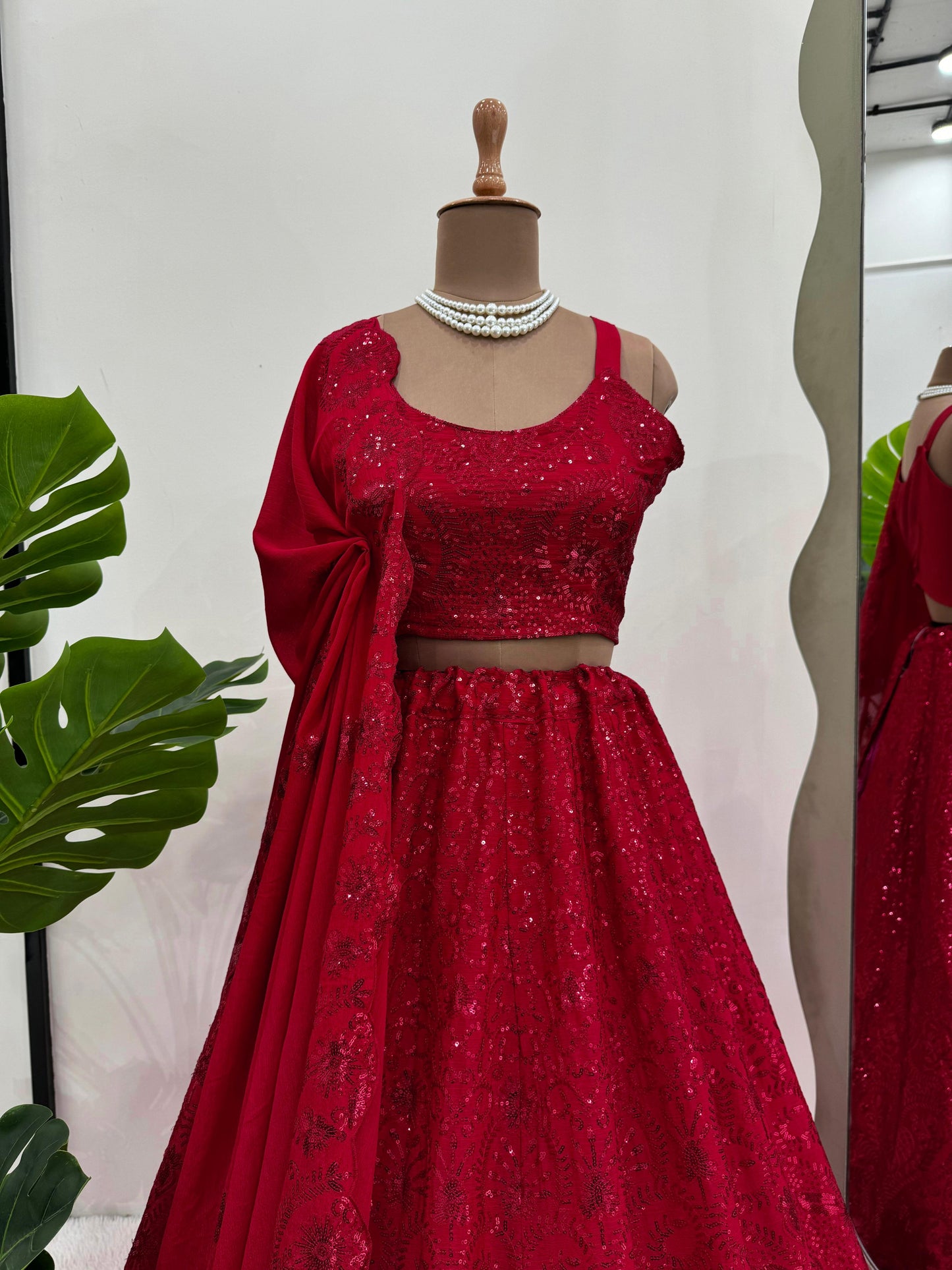 Beautiful Red Sequins Heavy Lehenga Choli Online