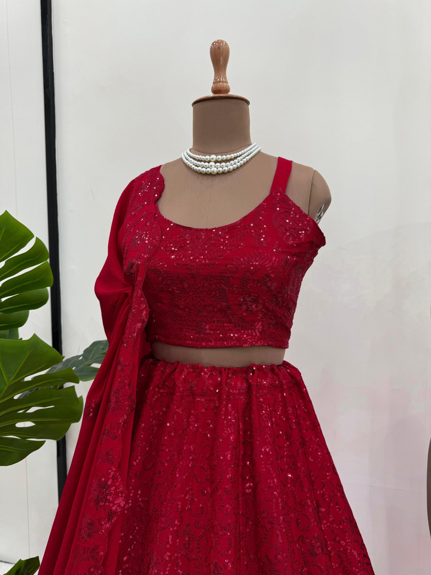 Beautiful Red Sequins Heavy Lehenga Choli Online