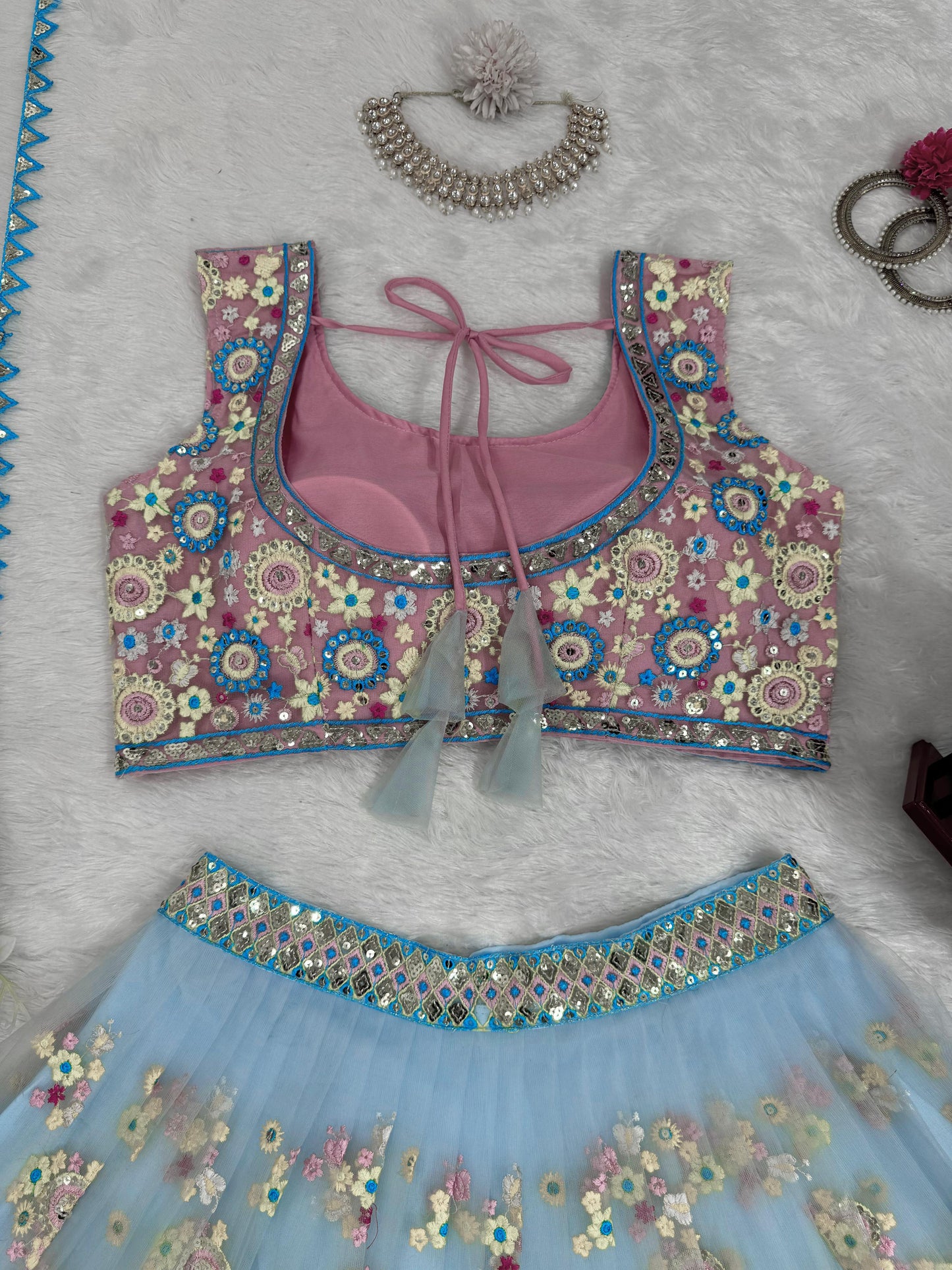 Dreamy Light Blue Butterfly Net Lehenga with Thread & Sequence Embroidery