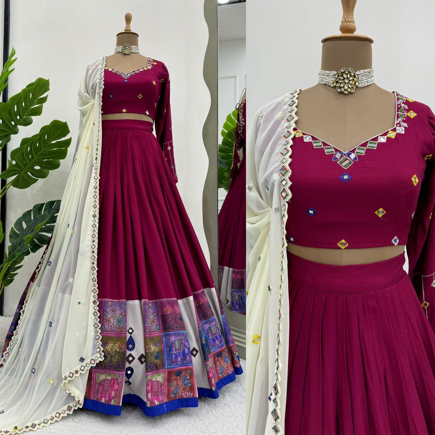 Fancy Digital Print With Real Mirror Work Navratri Lehenga Choli