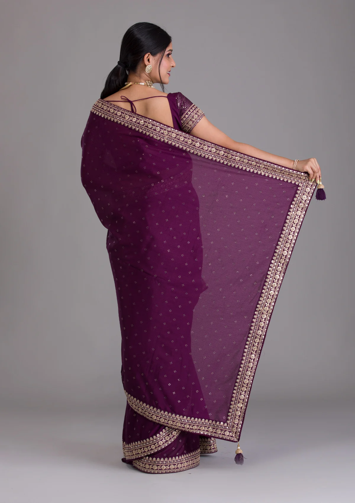 Buy Maroon Color Sequence Saree For Farewell At Best Price