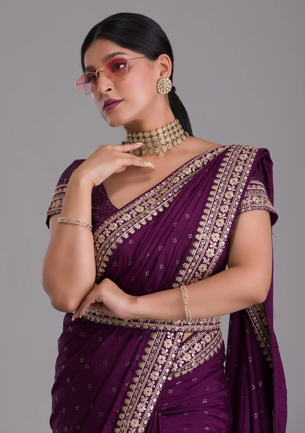 Wine color Silk Trendy Saree with Abstract Print