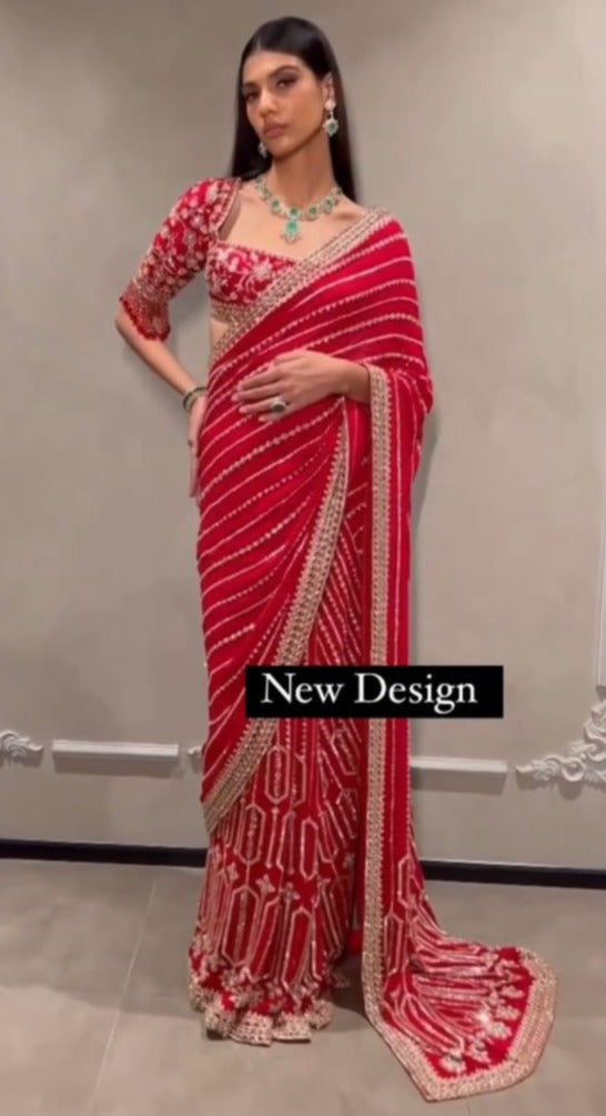 Saree : Red georgette full sequence work saree