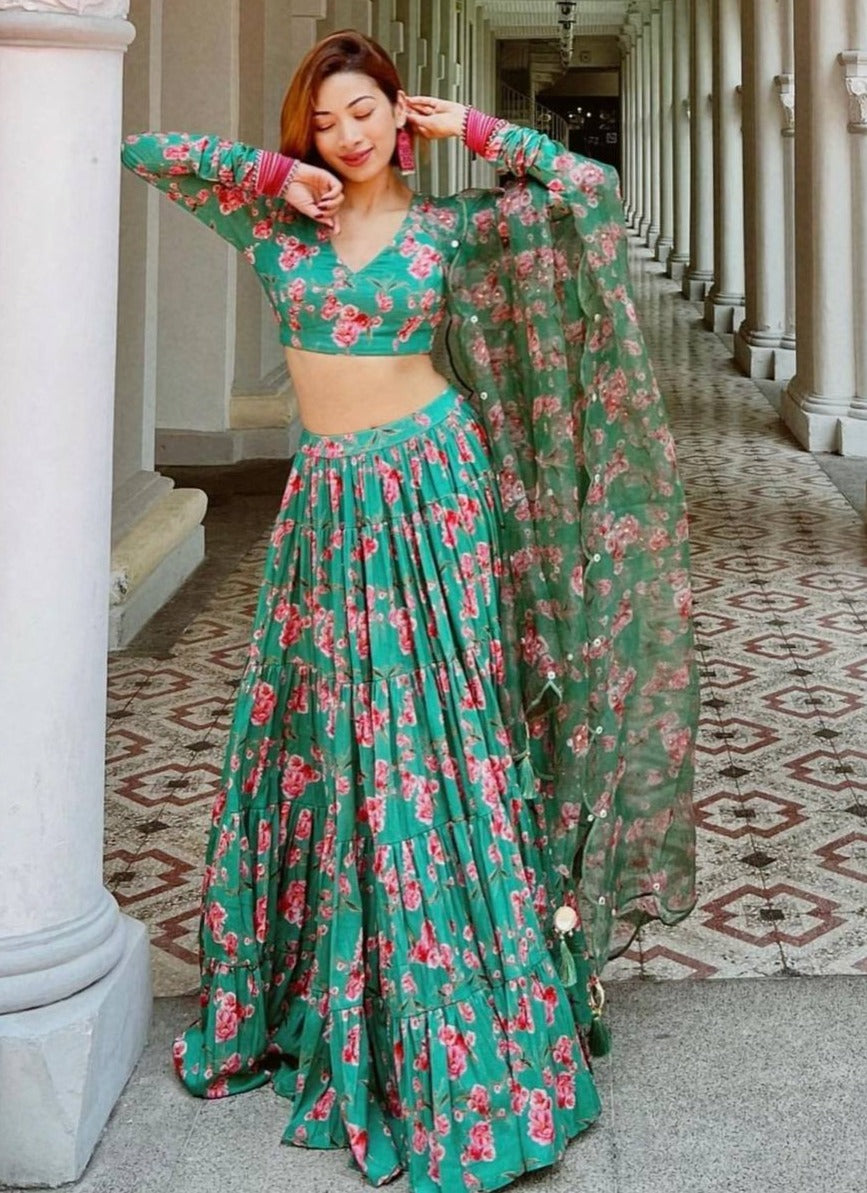 Discover Magnificent Lavender Crop Top Lehenga Choli In Fancy Silk