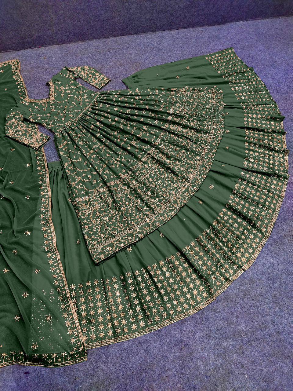 Olive Green Pearl Embroidered Wedding Lehenga Choli | Designer lehenga choli,  Green lehenga, Bridal lehenga choli