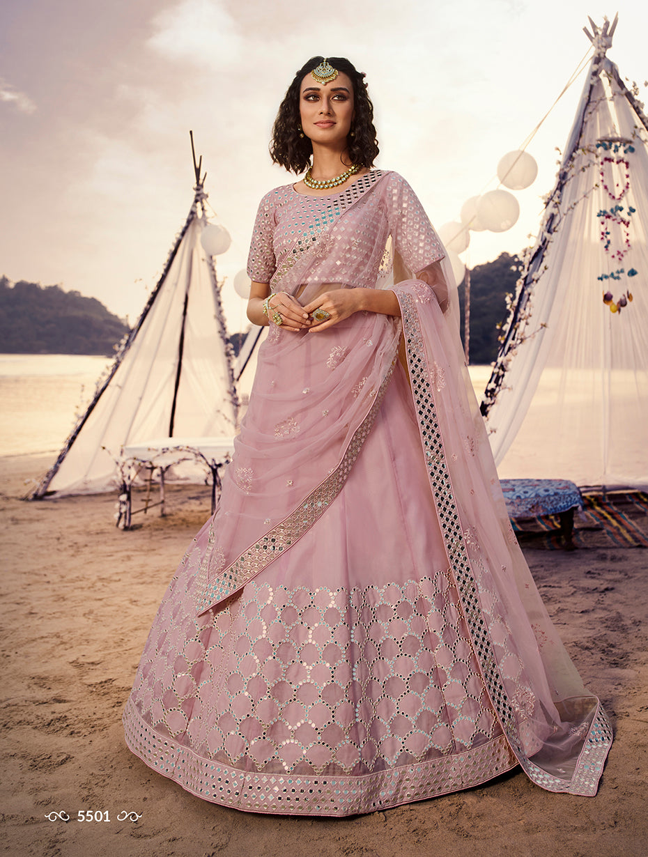 Desirable Pink Coding Embroidery Worked Designer Lehenga Choli With Silk  Dupatta – Kaleendi