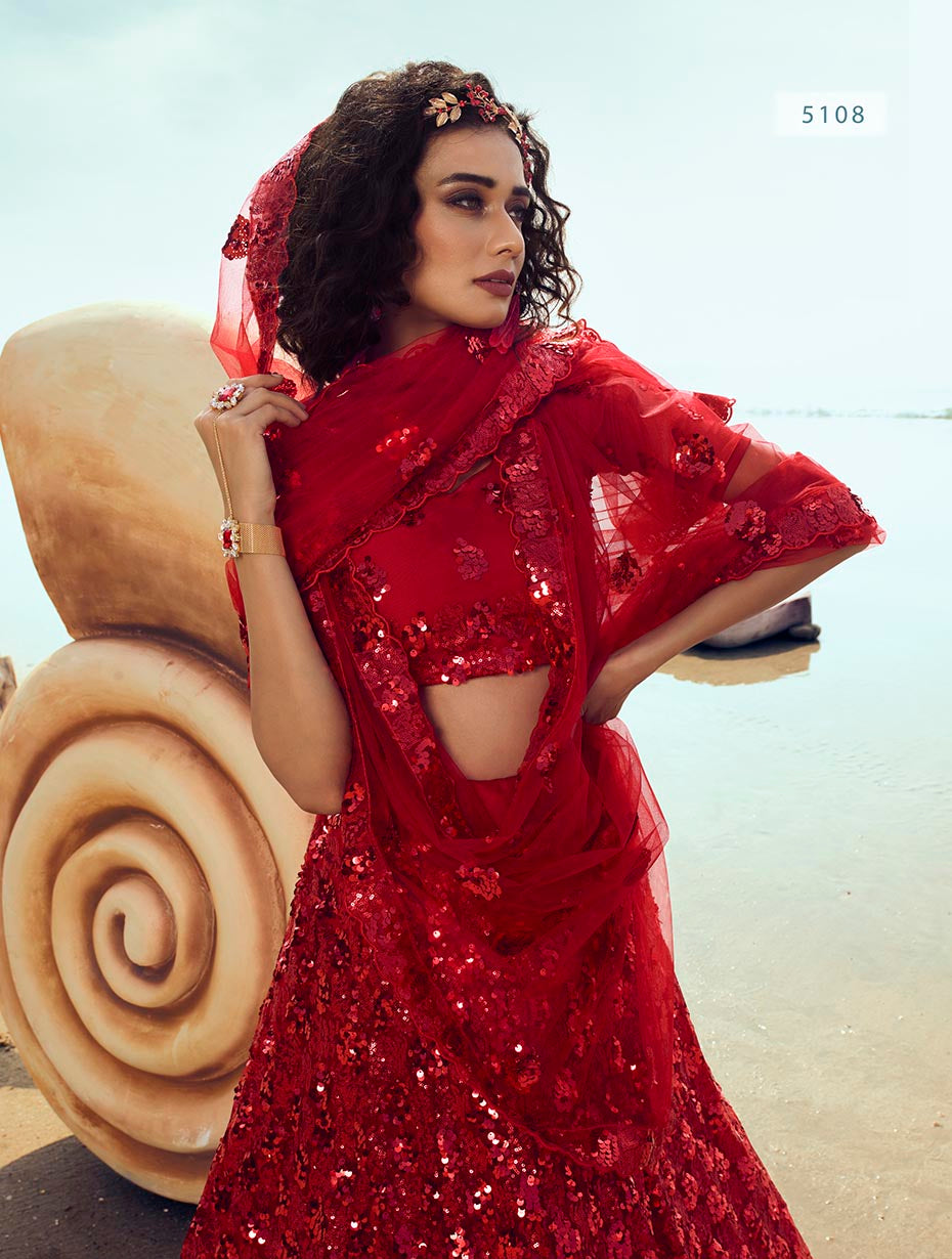 Buy Light Pink Net Wedding Wear Sequins Work Lehenga Choli Online From  Wholesale Salwar.
