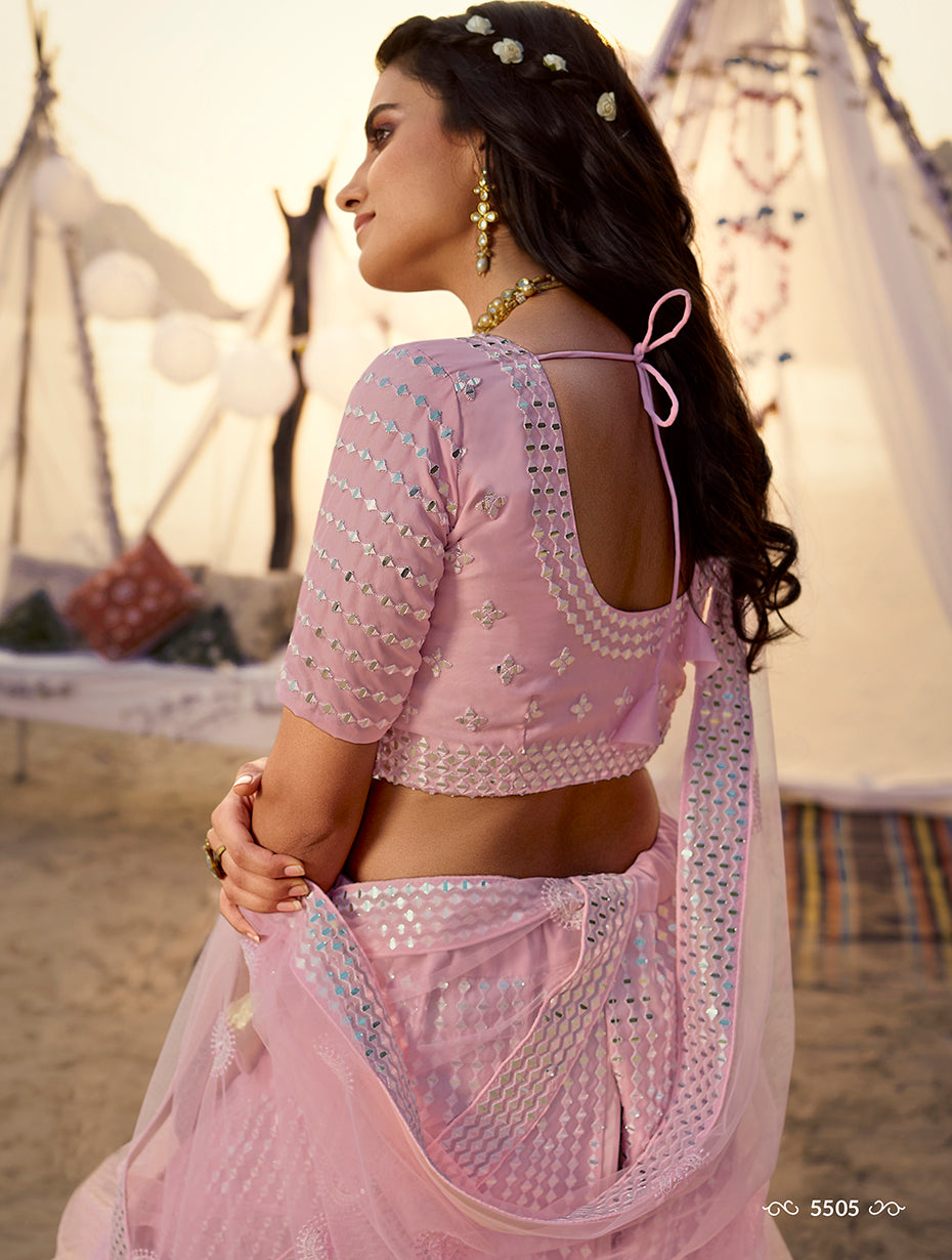 Light pink color designer sequence work lehenga choli – Joshindia