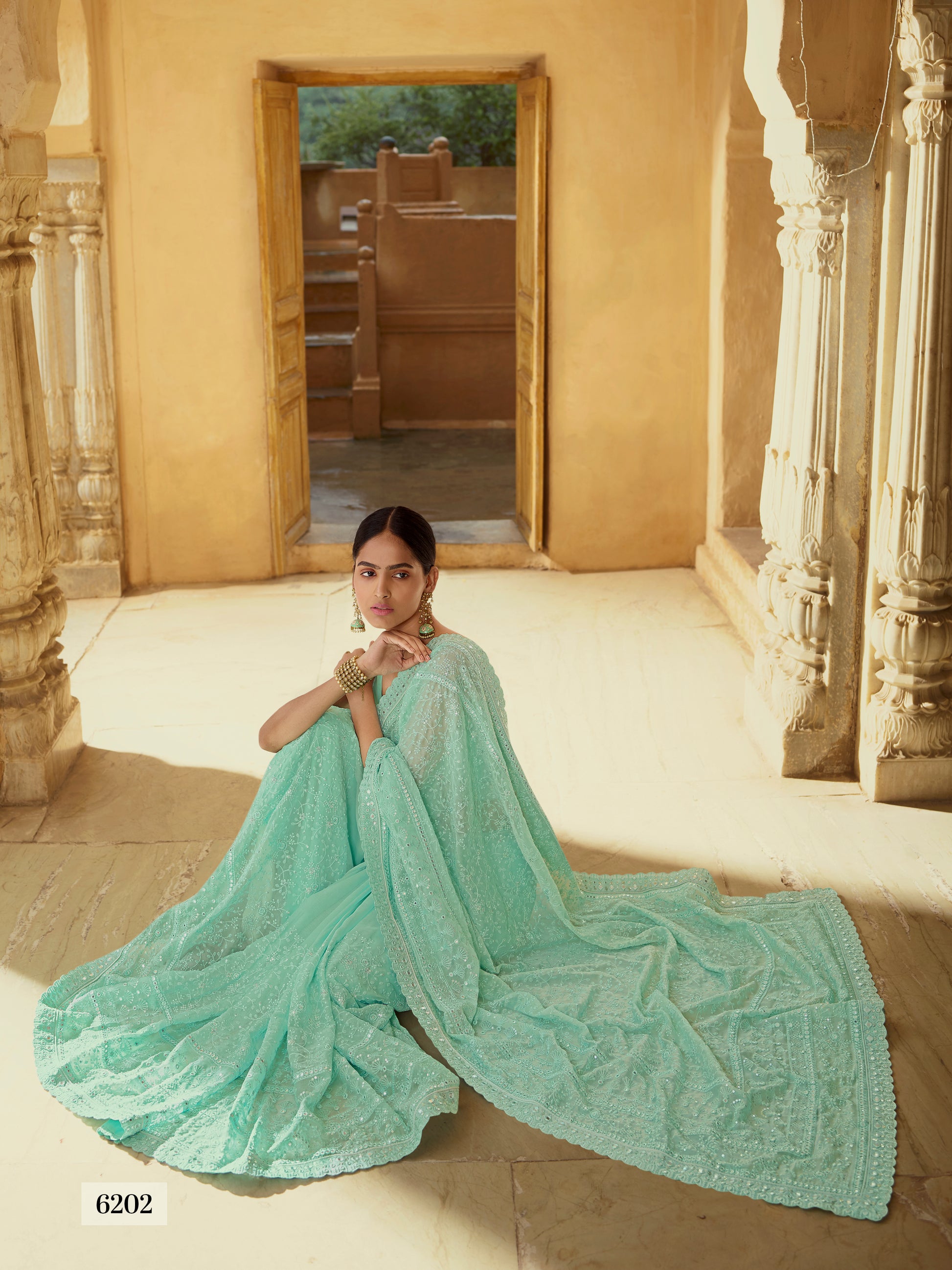 Amazing Green color Designer Georgette saree with blouse - Joshindia