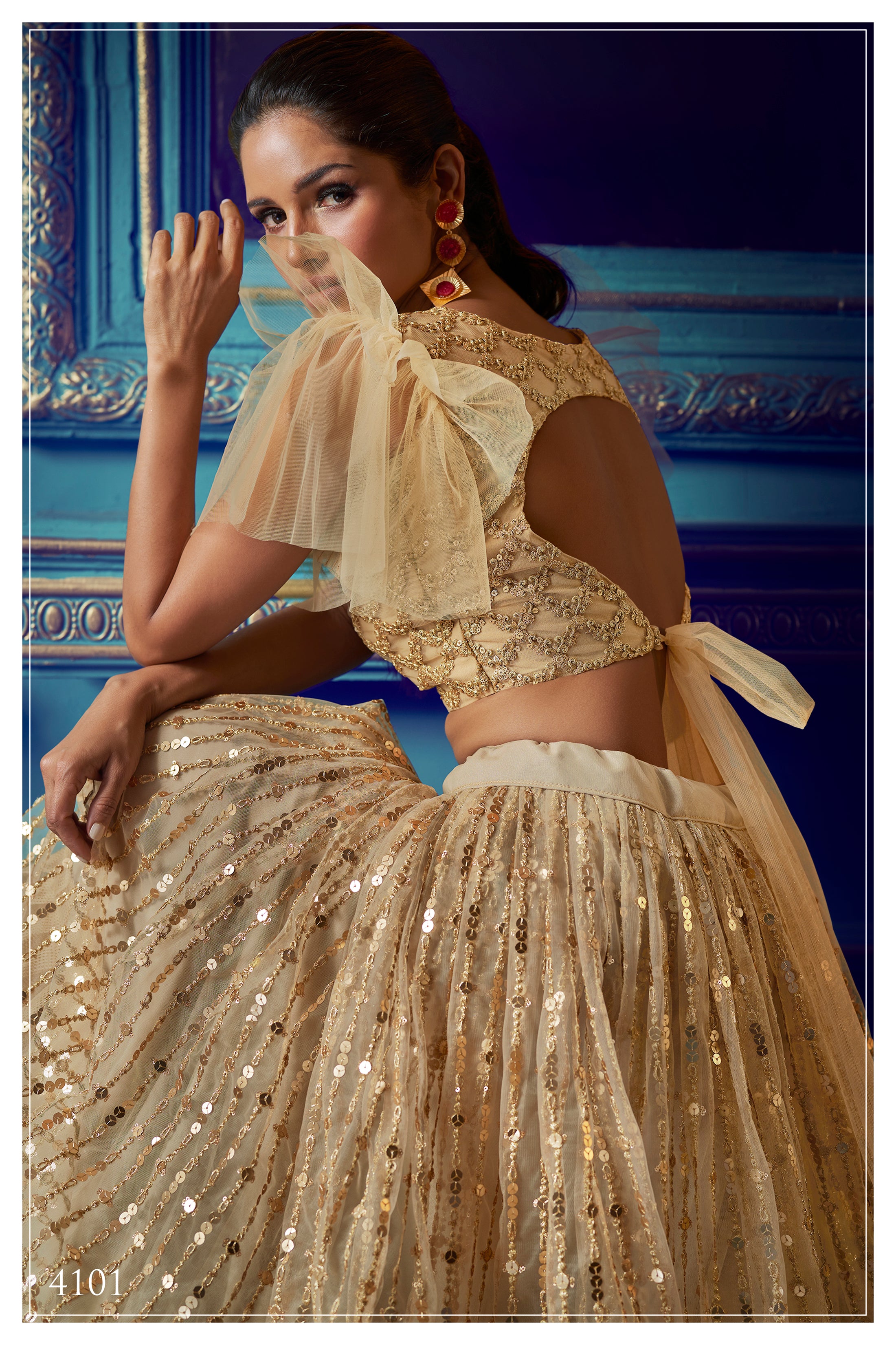 Chinon Fabric Mustard Occasion Wear Sequins Work Lehenga Choli