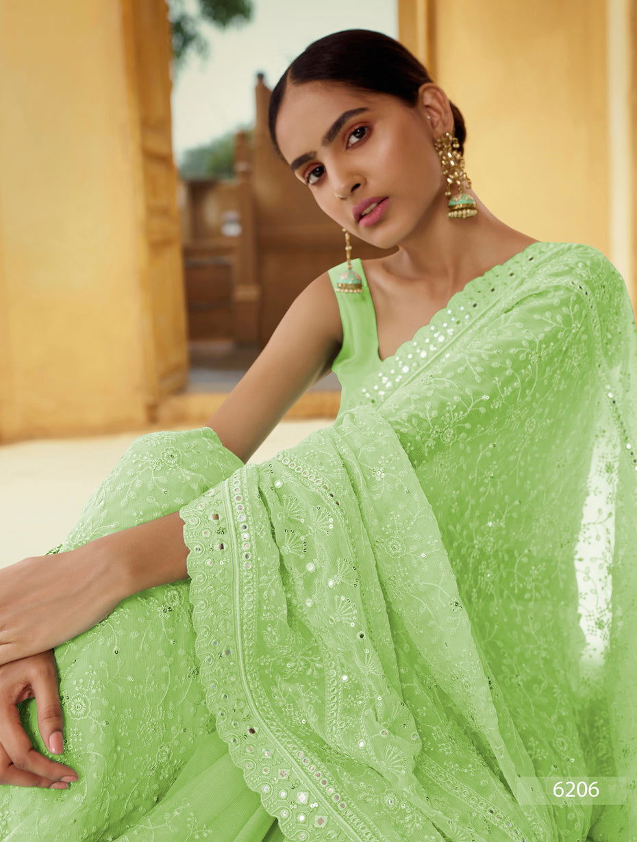 Buy Bottle Green Zariwork Semi Crepe Designer Saree - Koskii