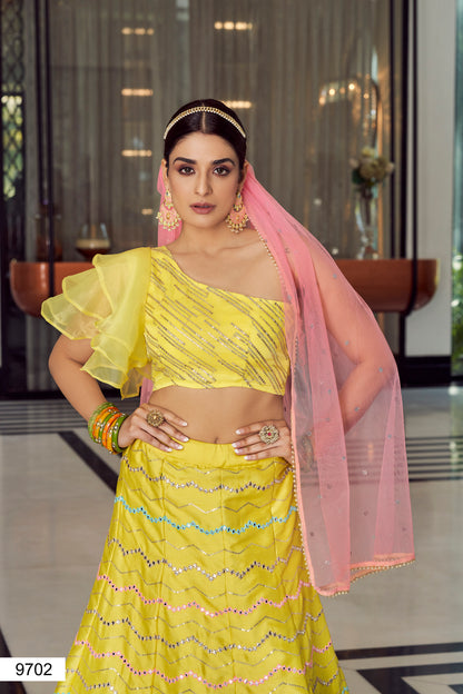 yellow color heavy designer lehenga choli - Joshindia