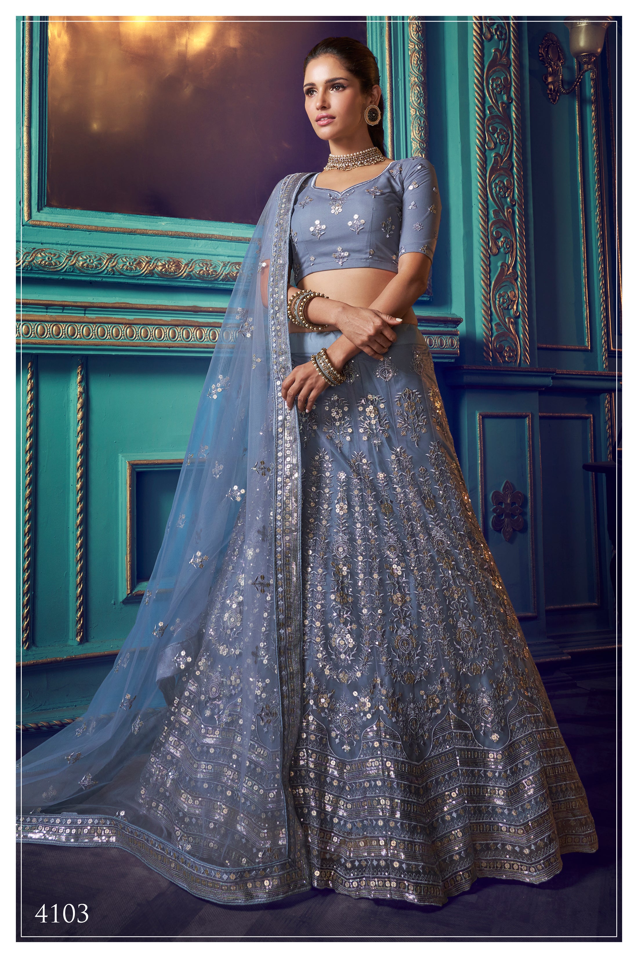Buy Designer Grey to Teal Blue Multi Color Lehenga Choli With Zari and  Sequence Embroidery Work Wedding Party Wear Lehenga Choli With Dupatta  Online in India - Etsy