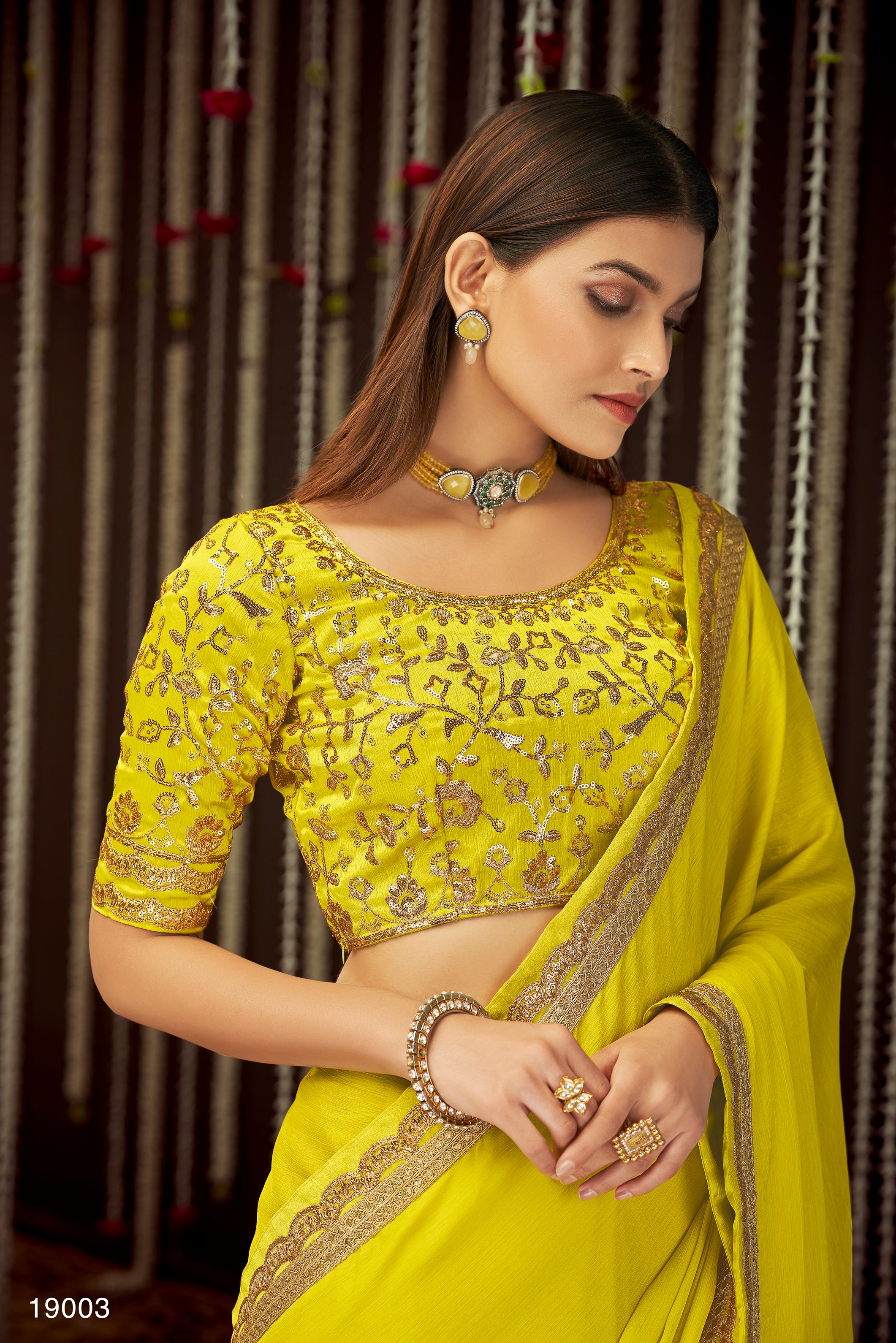 Buy Yellow Bloom Sequin Embellished Saree With Unstiched Blouse Piece For  Women by Rajiramniq Online at Aza Fashions.