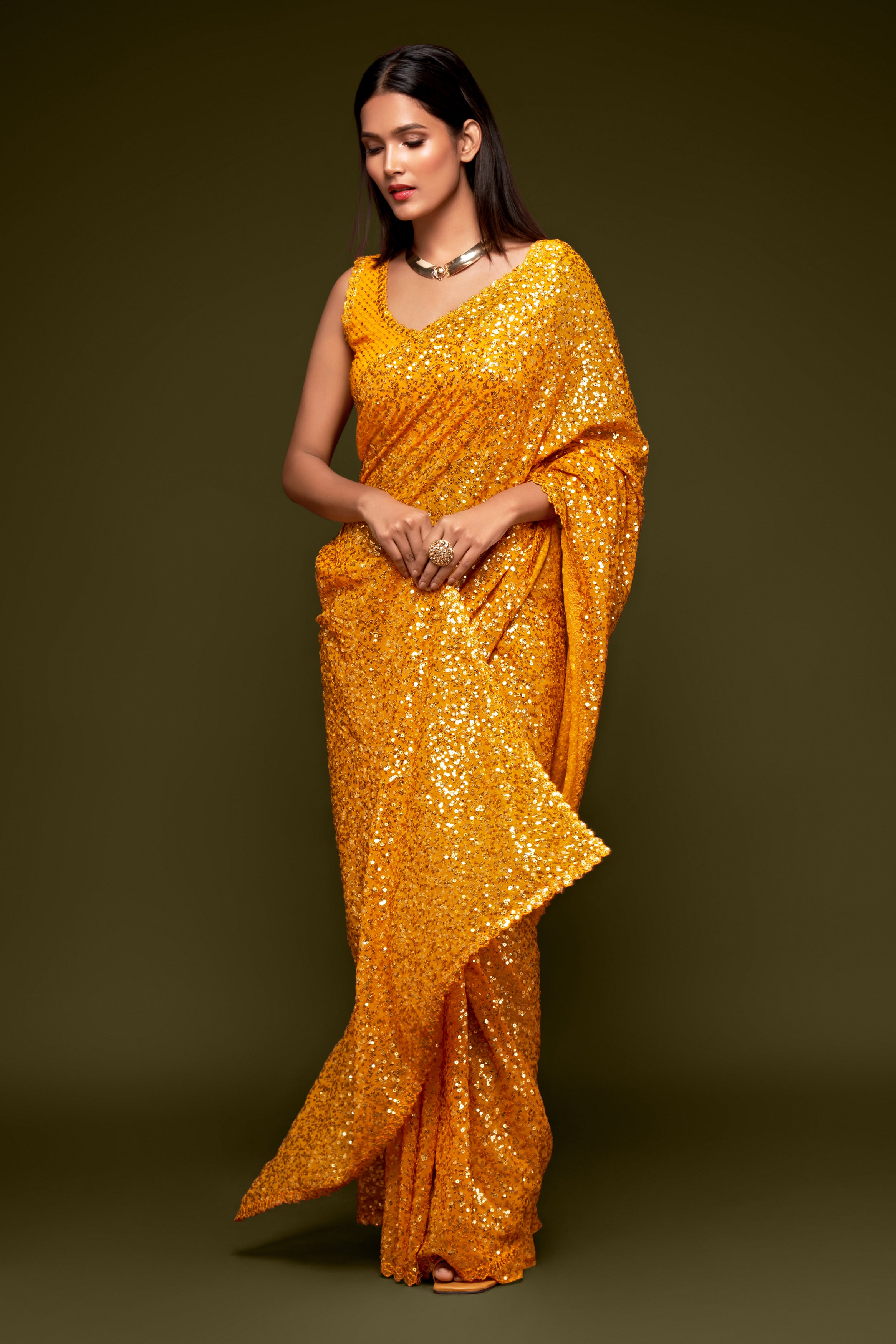 Wedding Yellow Colour Saree | 3d-mon.com