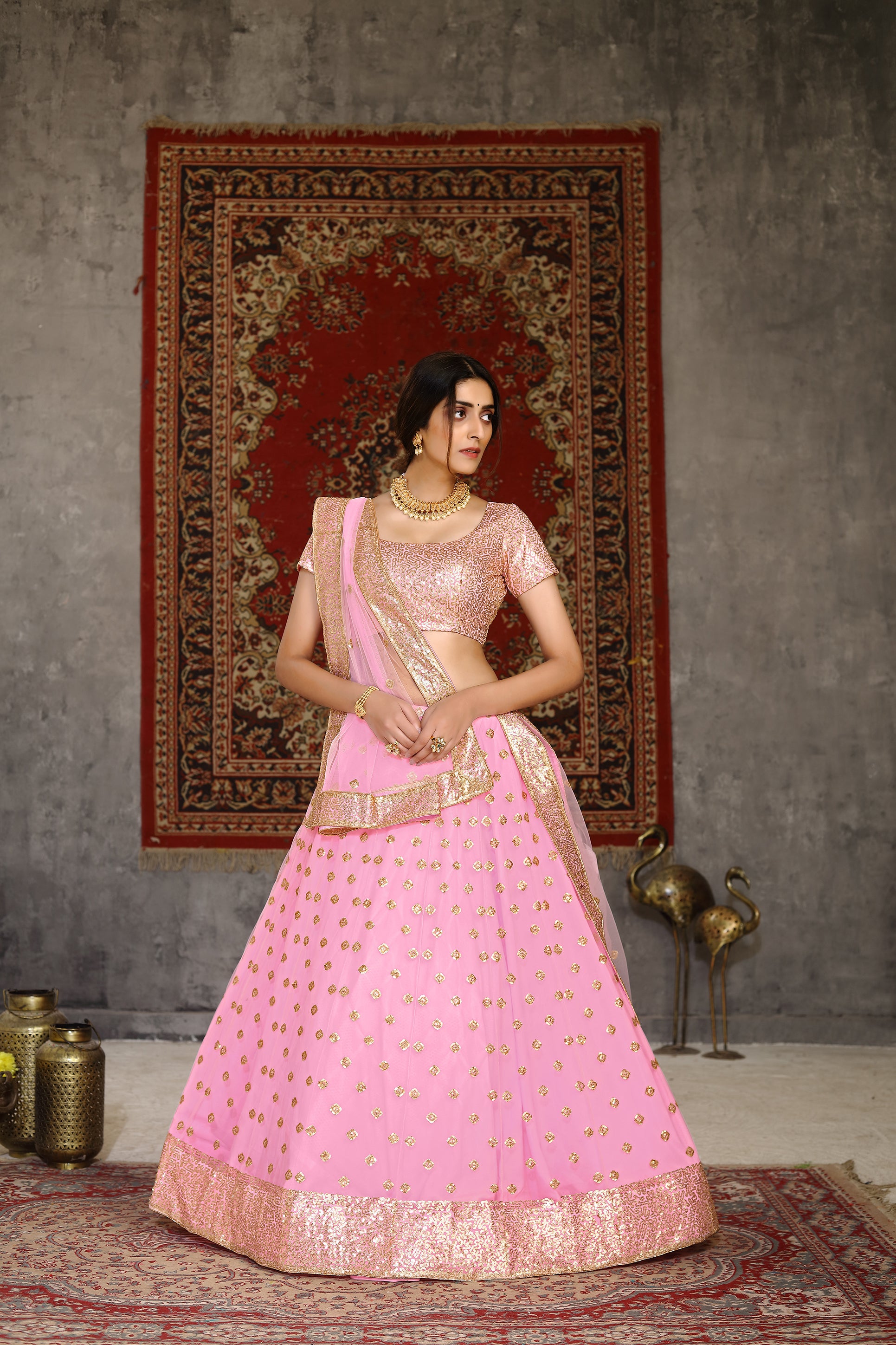 Buy Pink Satin Zari Embroidery Umbrella Lehenga Party Wear Online at Best  Price | Cbazaar