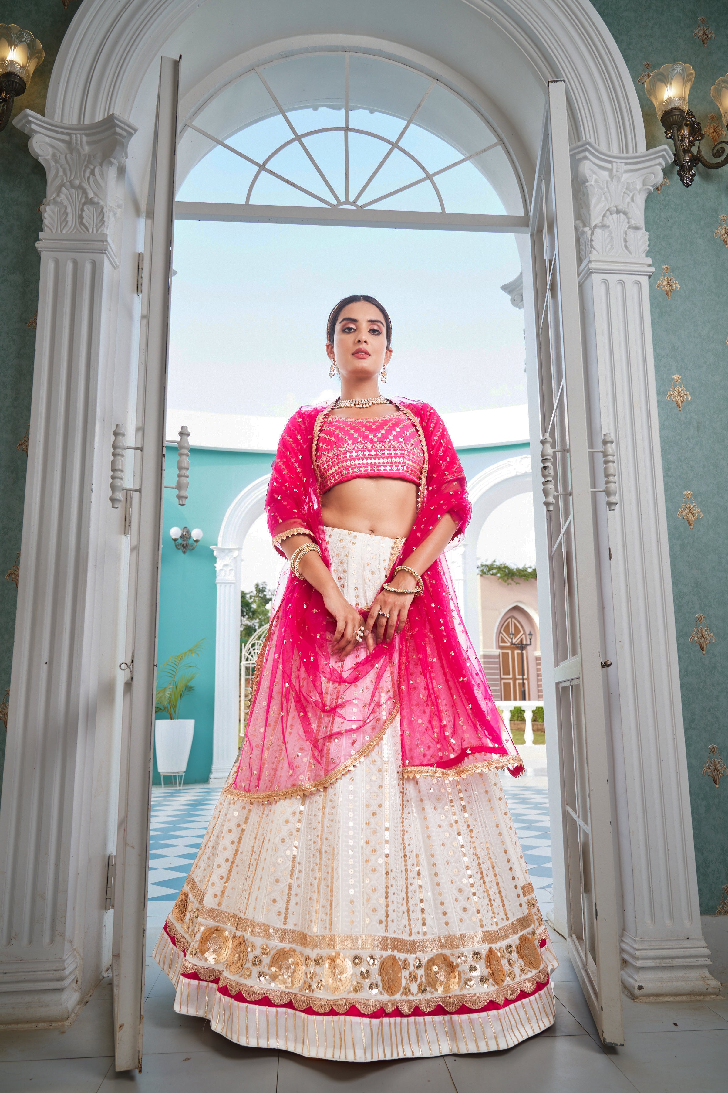Royal Blue Banarasi Silk Jacquard Half Saree With Contrast Pink Colour