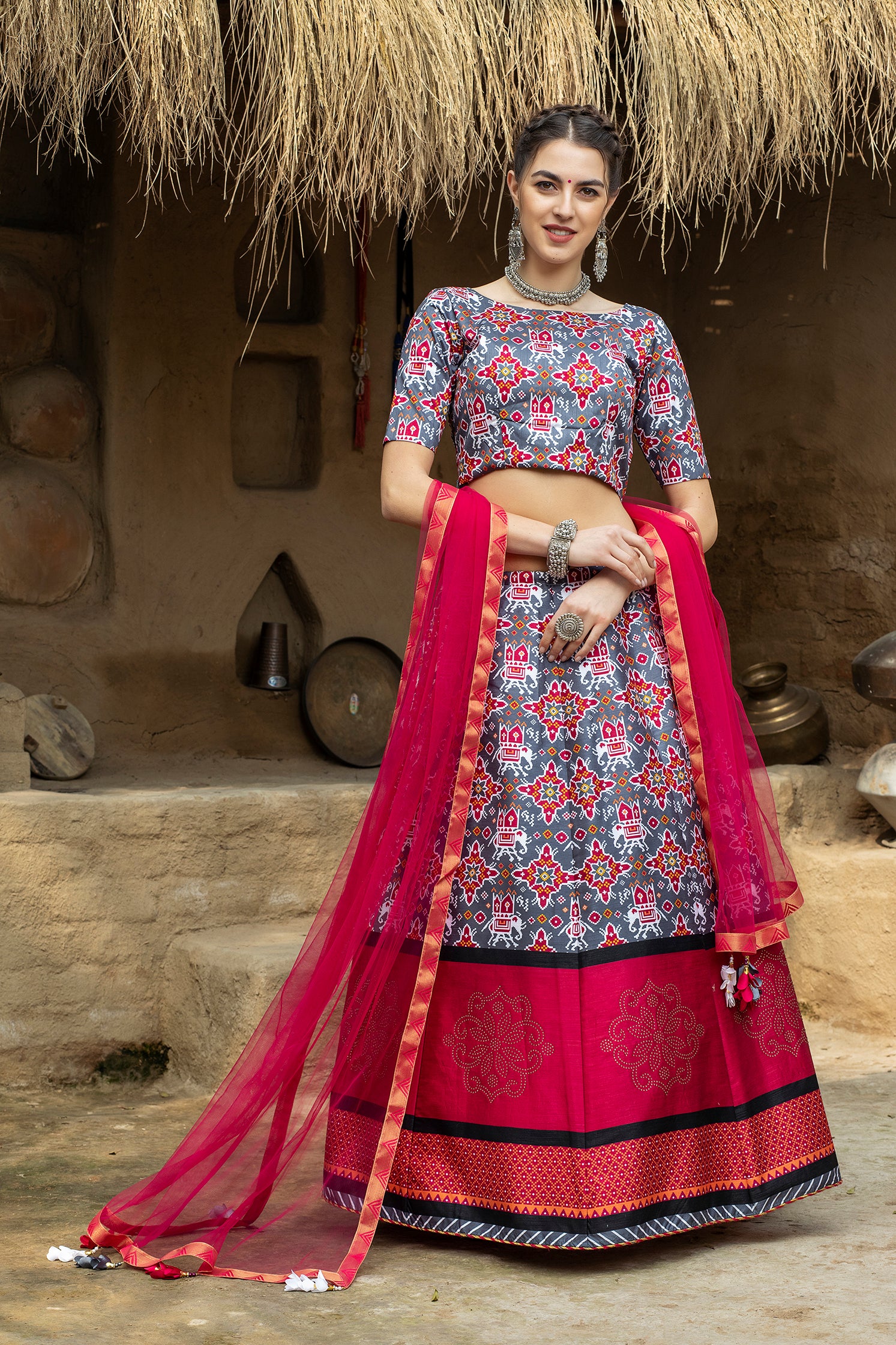 Pink color cotton silk lehenga at affordable price - Joshindia