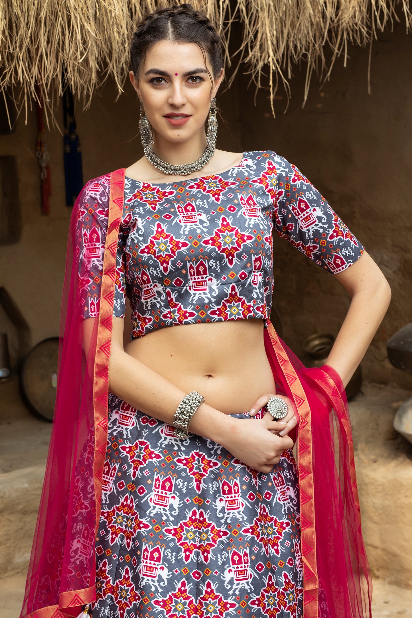 Pink color cotton silk lehenga at affordable price - Joshindia