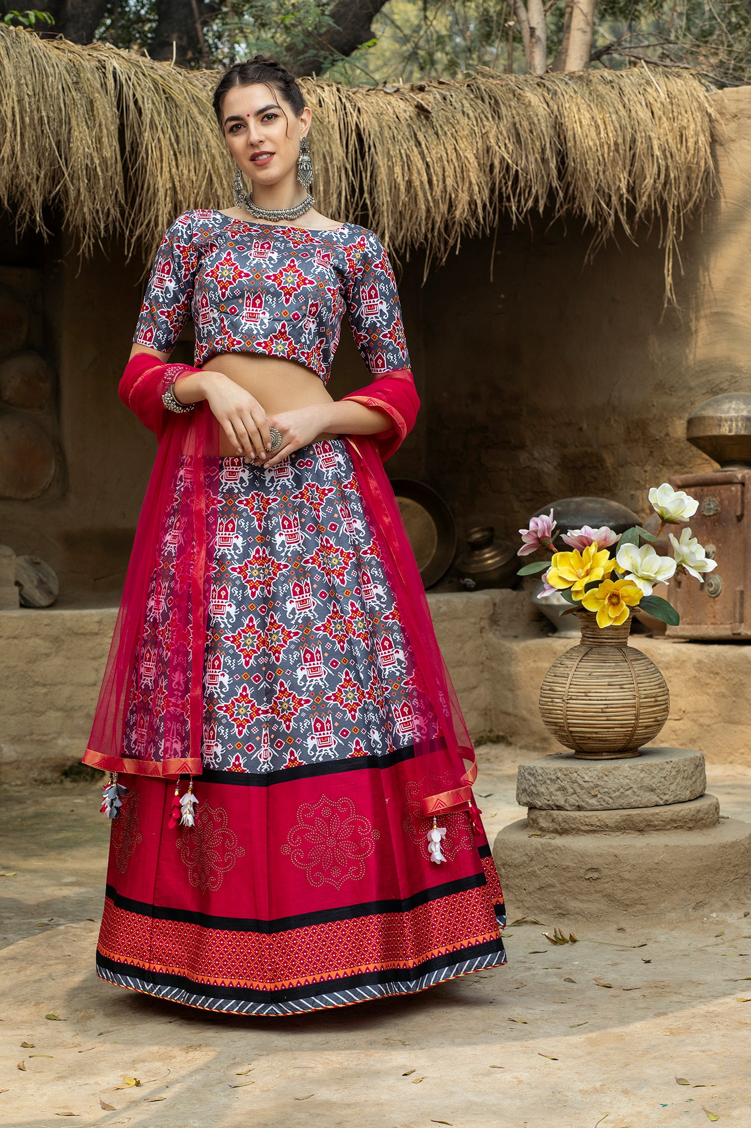 Pink color cotton silk lehenga at affordable price - Joshindia