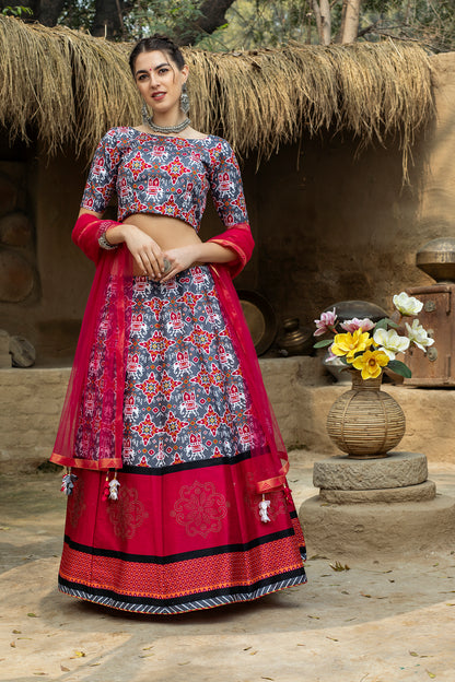 Pink color cotton silk lehenga at affordable price - Joshindia