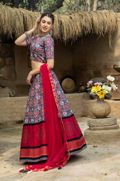 Pink color cotton silk lehenga at affordable price - Joshindia