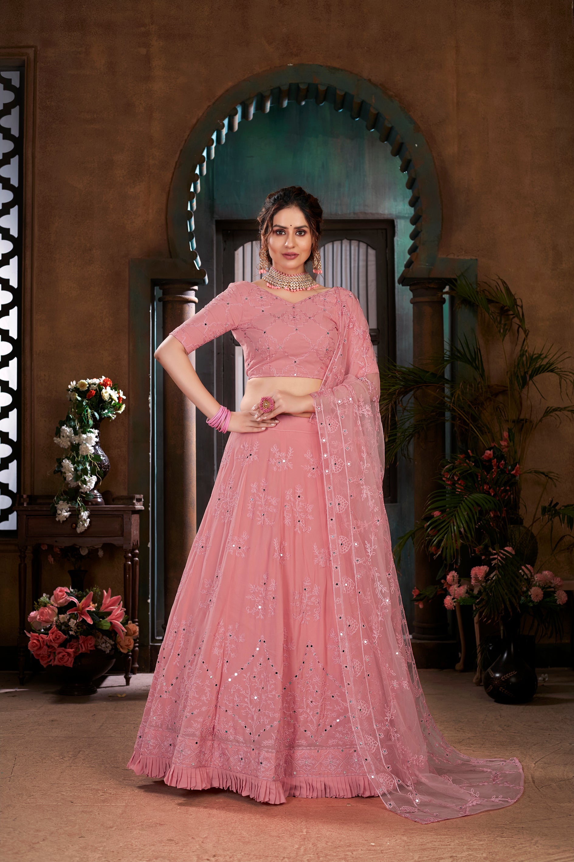 Buy Bollywood Sabyasachi Mukherjee Inspired silk Pink lehenga in colour  from India