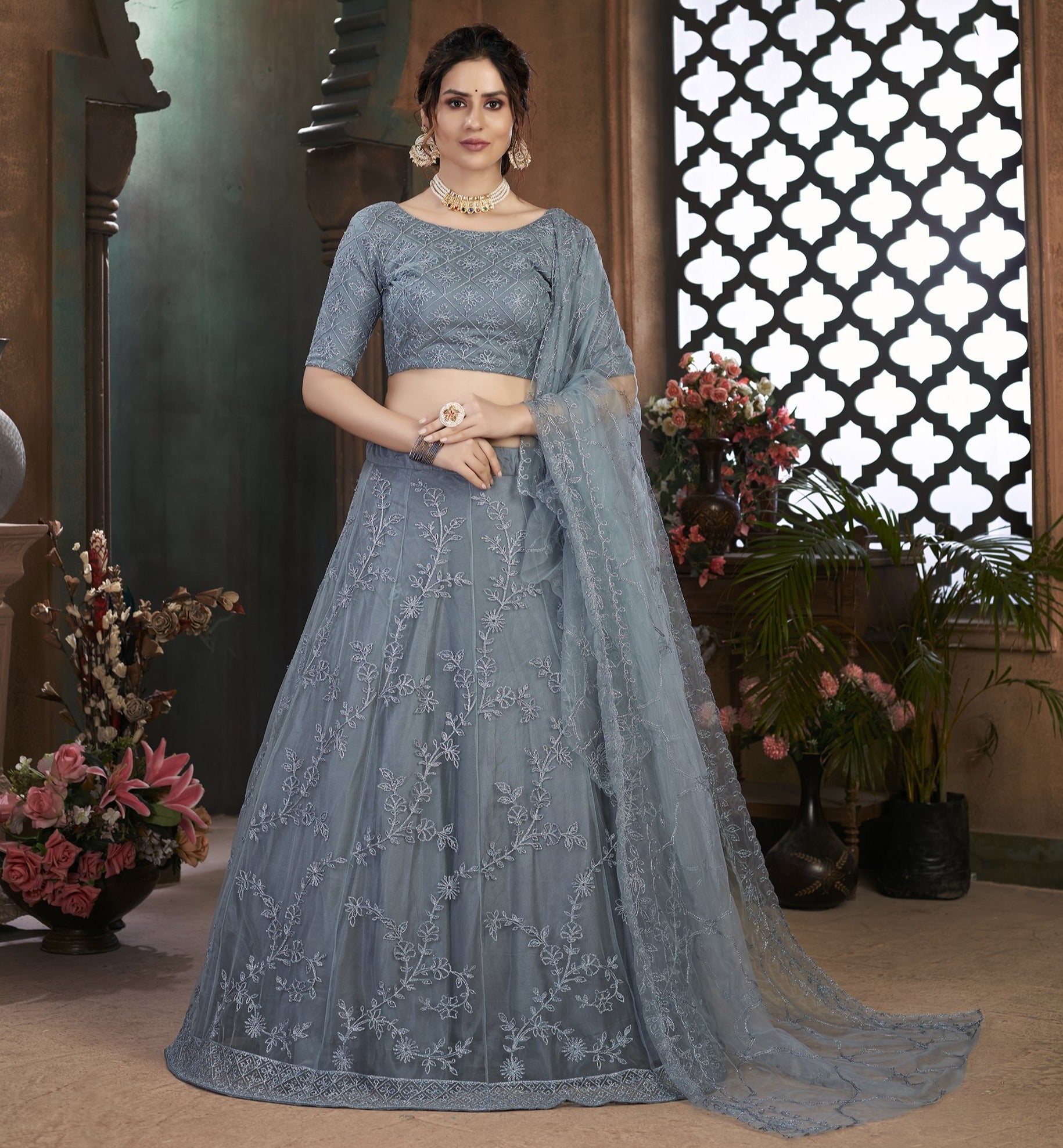 Beautiful organza printed Lehenga with Hand Embroidered blouse top. Pastel  with floral im… | Designer bridal lehenga, Designer bridal lehenga choli, Bridal  lehenga