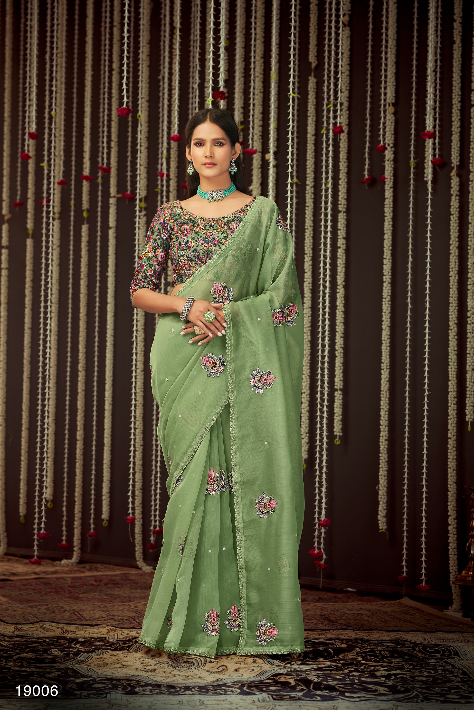 Buy trending designer Olive Green Color sequins saree at best price online - Joshindia