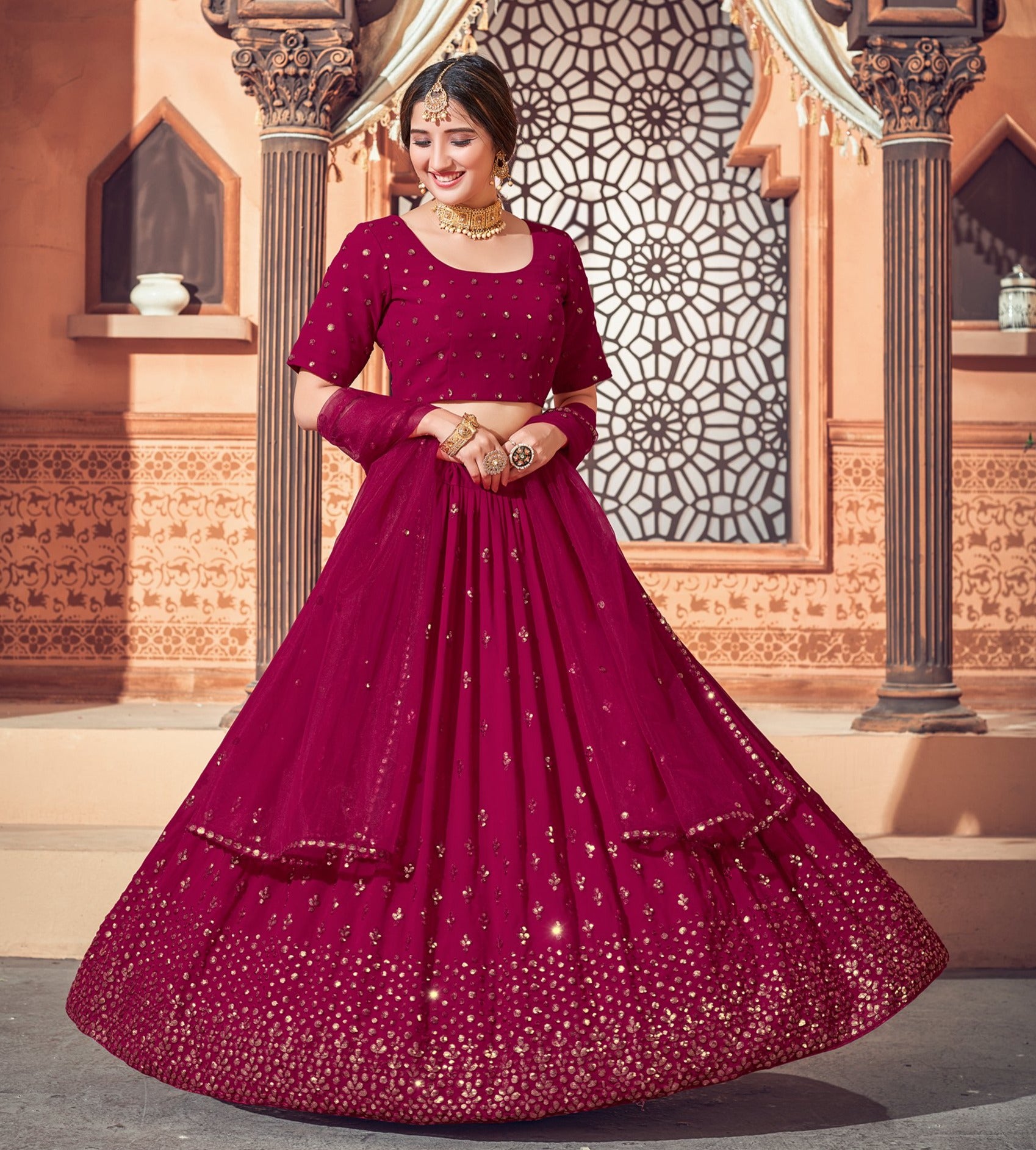 Pakistani Bridal Wine Red Lehenga Choli Dress for Barat – Nameera by Farooq