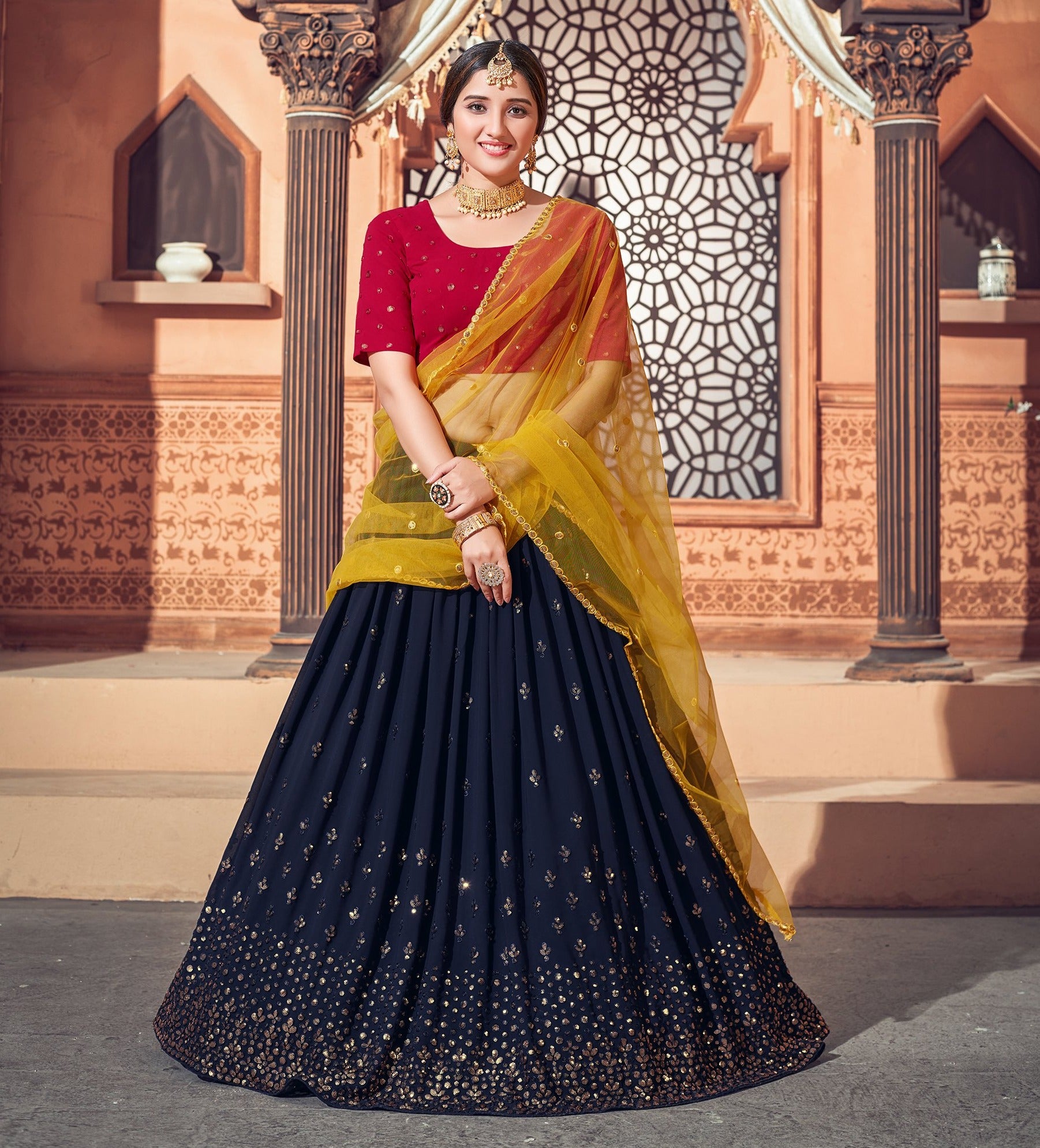 Buy Designer Navy Blue Lehenga Choli With Zari and Multiple Sequence  Embroidery Work for Woman Party Wear Lehenga Choli With Dupatta Online in  India - Etsy