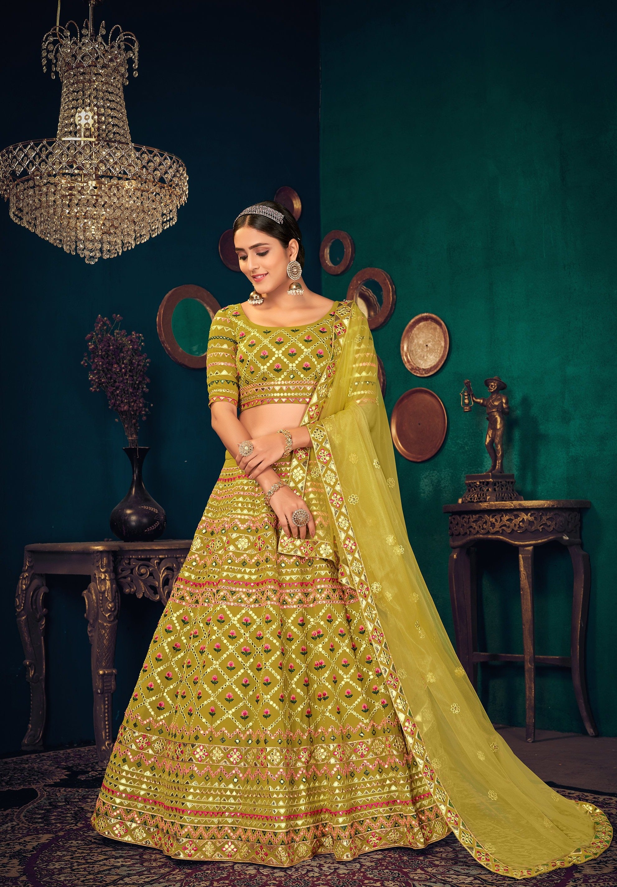 Yellow-Green Dancing Radha Lehenga | Indian fashion, Indian outfit, Fashion