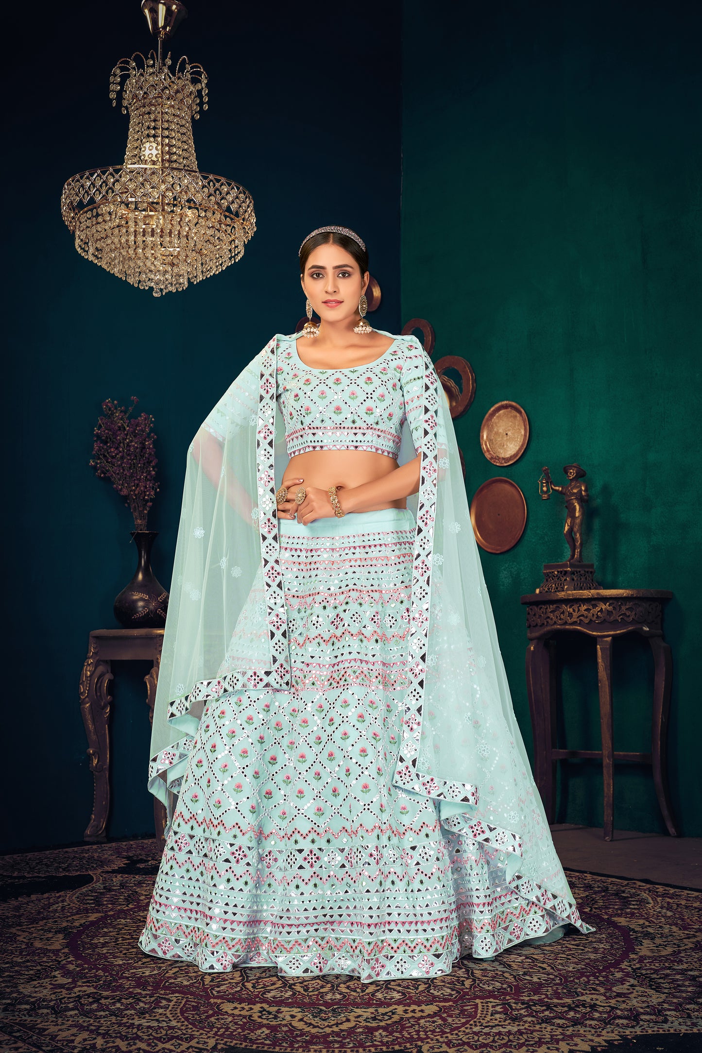 Sky blue color heavy designer lehenga choli - Joshindia