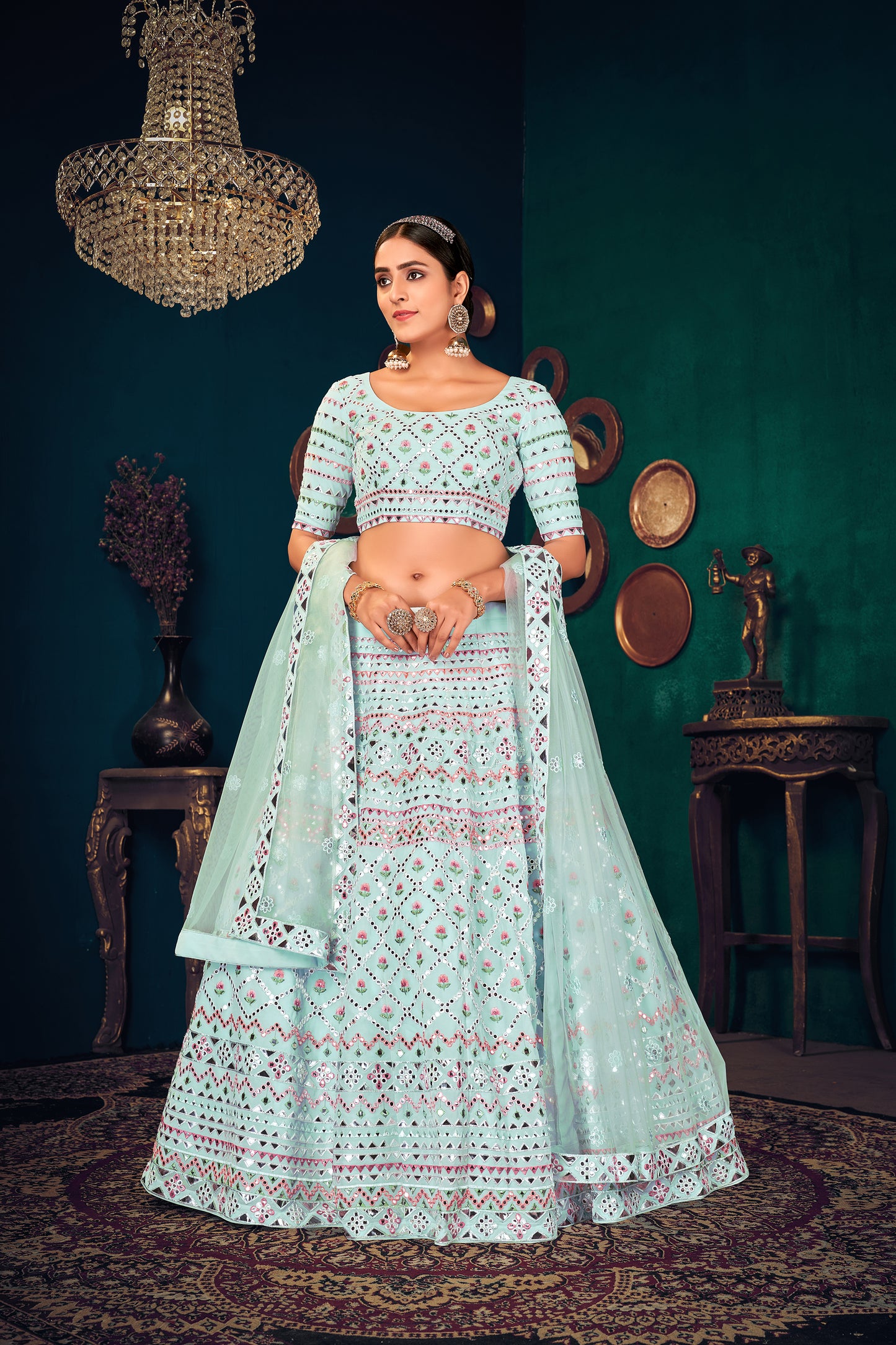 Sky blue color heavy designer lehenga choli - Joshindia