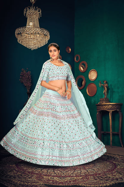 Sky blue color heavy designer lehenga choli - Joshindia